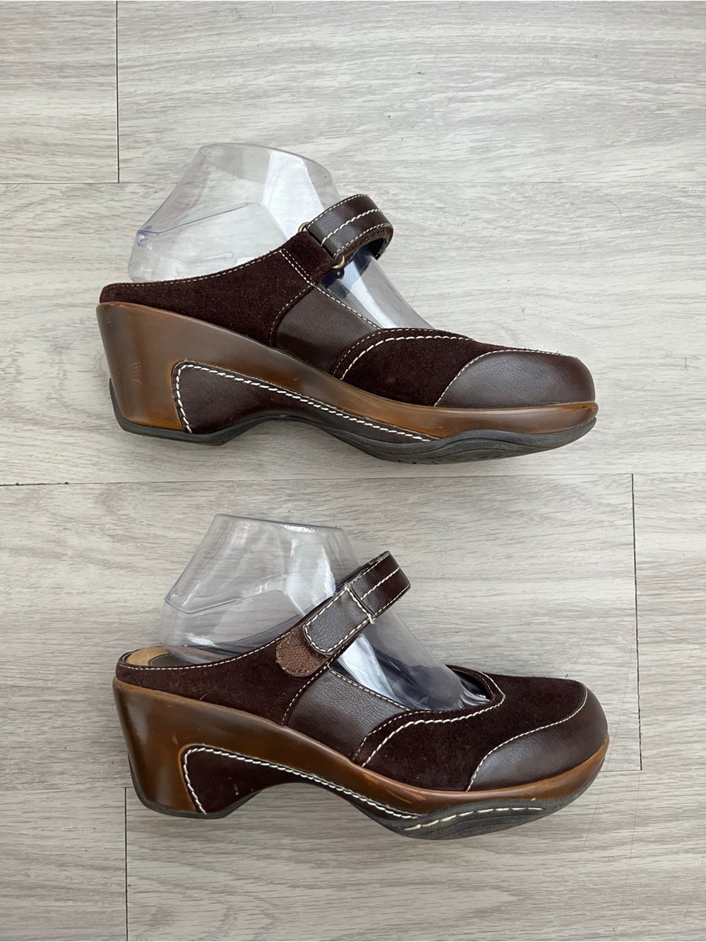 Rialto Comfort Brown Suede Leather Mary Jane Clogs Heels Size 9.5M